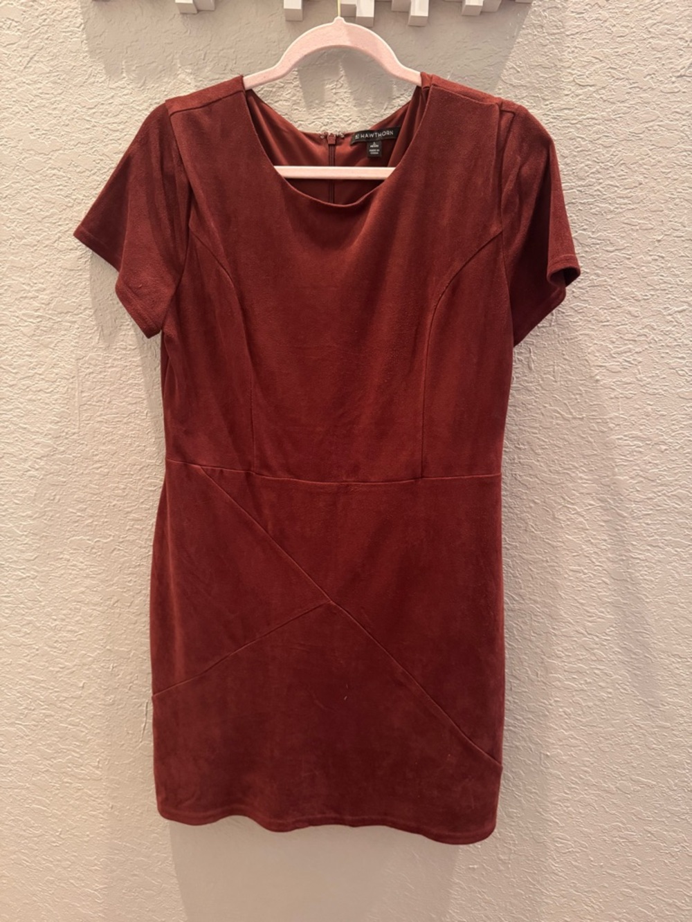 41 Hawthorn Short Sleeve Suede-Look Mini Dress — Deep Cranberry